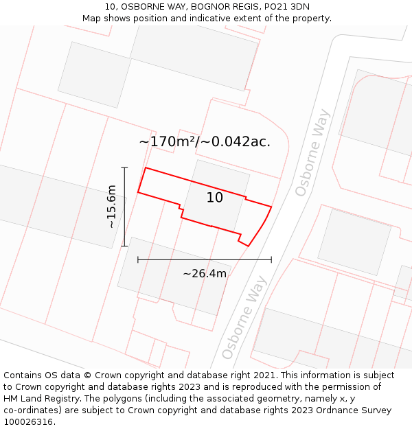 10, OSBORNE WAY, BOGNOR REGIS, PO21 3DN: Plot and title map