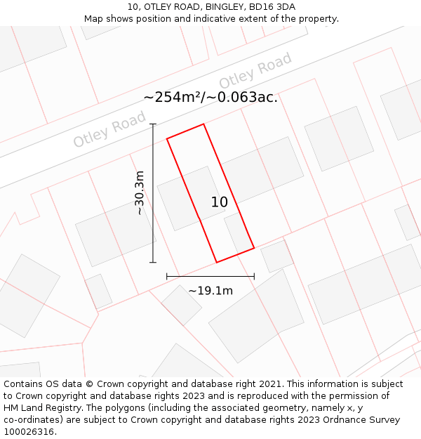 10, OTLEY ROAD, BINGLEY, BD16 3DA: Plot and title map
