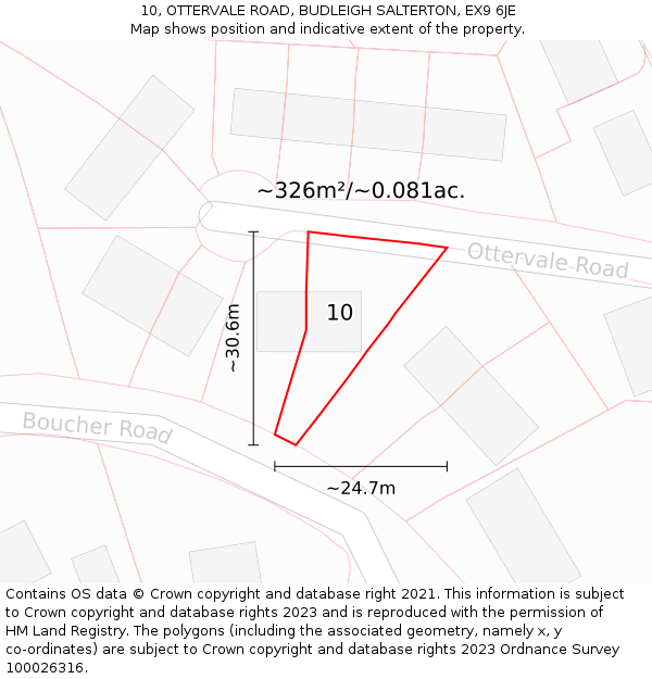 10, OTTERVALE ROAD, BUDLEIGH SALTERTON, EX9 6JE: Plot and title map