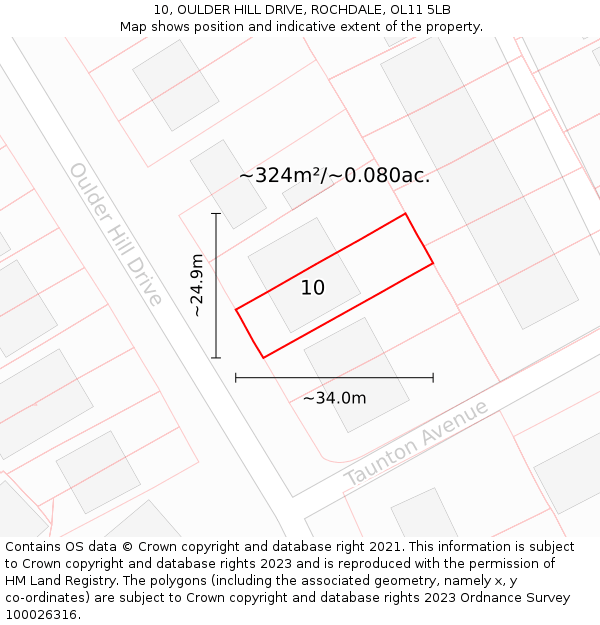 10, OULDER HILL DRIVE, ROCHDALE, OL11 5LB: Plot and title map