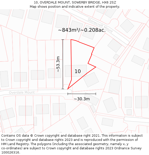 10, OVERDALE MOUNT, SOWERBY BRIDGE, HX6 2SZ: Plot and title map