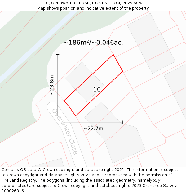 10, OVERWATER CLOSE, HUNTINGDON, PE29 6GW: Plot and title map