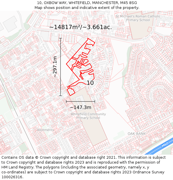 10, OXBOW WAY, WHITEFIELD, MANCHESTER, M45 8SG: Plot and title map