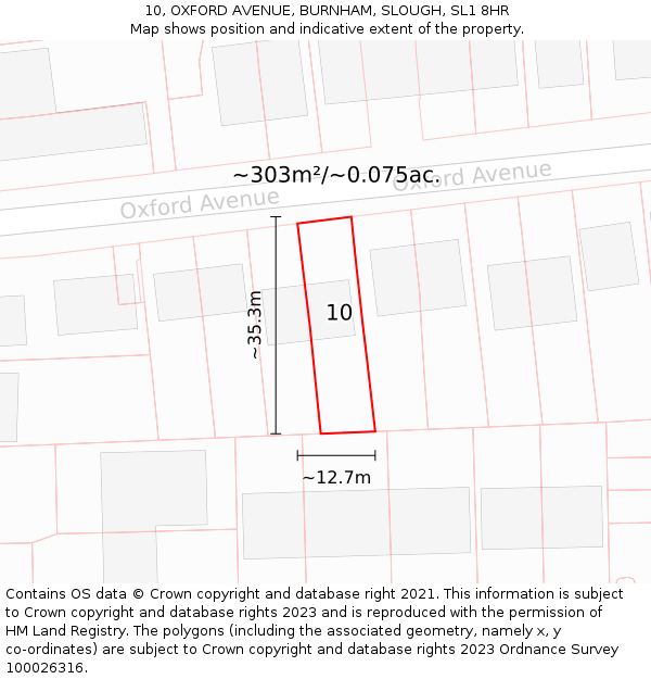 10, OXFORD AVENUE, BURNHAM, SLOUGH, SL1 8HR: Plot and title map