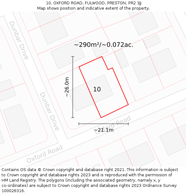 10, OXFORD ROAD, FULWOOD, PRESTON, PR2 3JJ: Plot and title map