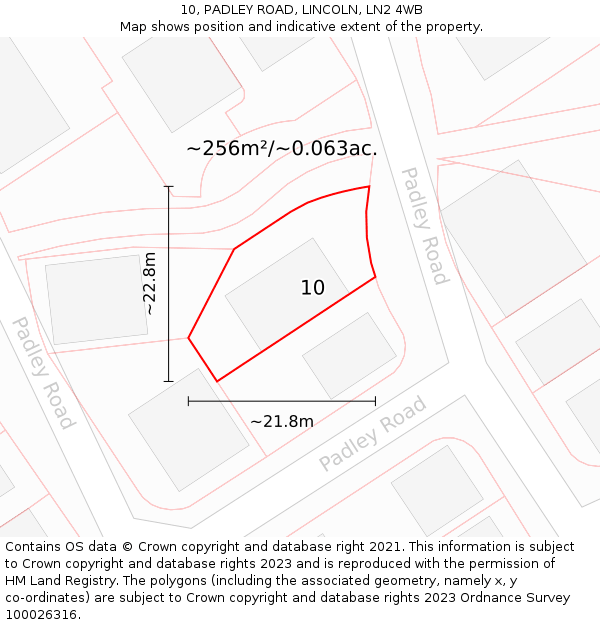 10, PADLEY ROAD, LINCOLN, LN2 4WB: Plot and title map