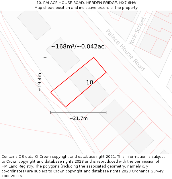 10, PALACE HOUSE ROAD, HEBDEN BRIDGE, HX7 6HW: Plot and title map