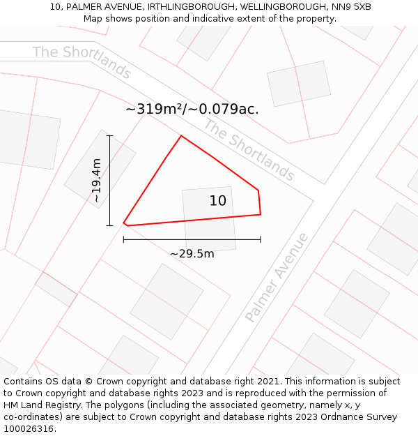 10, PALMER AVENUE, IRTHLINGBOROUGH, WELLINGBOROUGH, NN9 5XB: Plot and title map