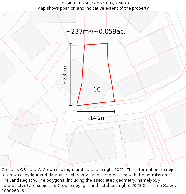 10, PALMER CLOSE, STANSTED, CM24 8FB: Plot and title map