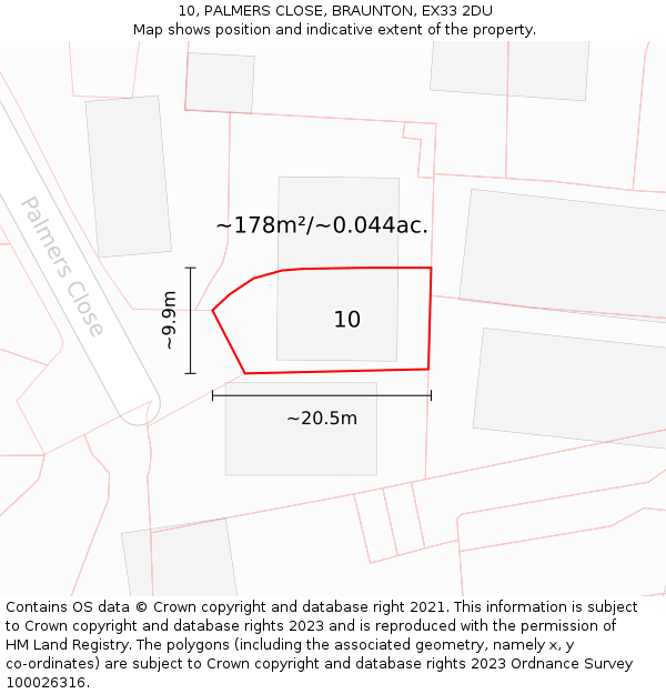 10, PALMERS CLOSE, BRAUNTON, EX33 2DU: Plot and title map