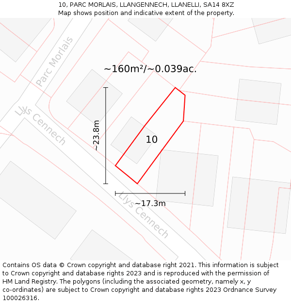 10, PARC MORLAIS, LLANGENNECH, LLANELLI, SA14 8XZ: Plot and title map