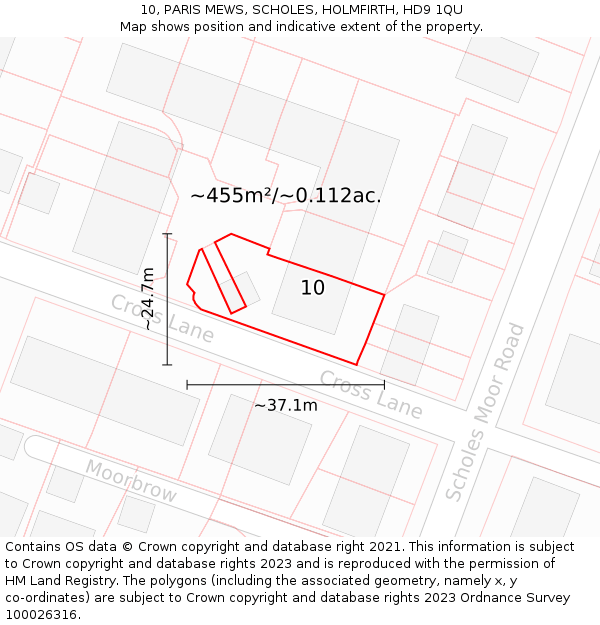 10, PARIS MEWS, SCHOLES, HOLMFIRTH, HD9 1QU: Plot and title map