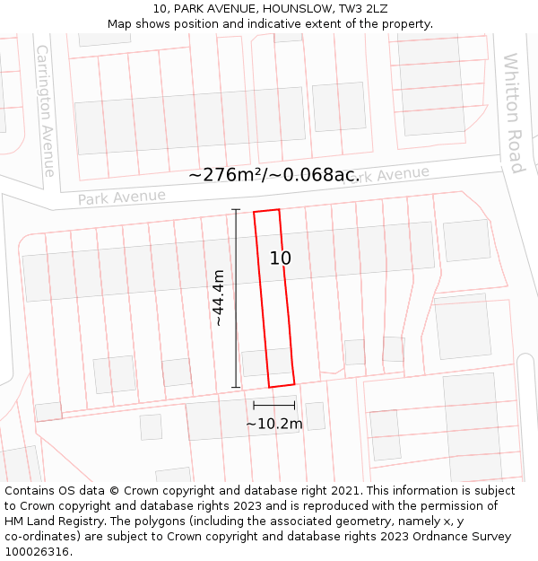 10, PARK AVENUE, HOUNSLOW, TW3 2LZ: Plot and title map