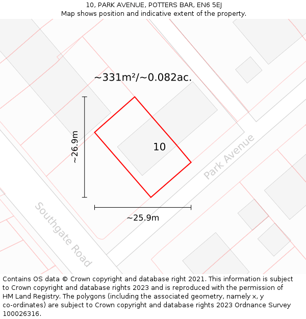 10, PARK AVENUE, POTTERS BAR, EN6 5EJ: Plot and title map