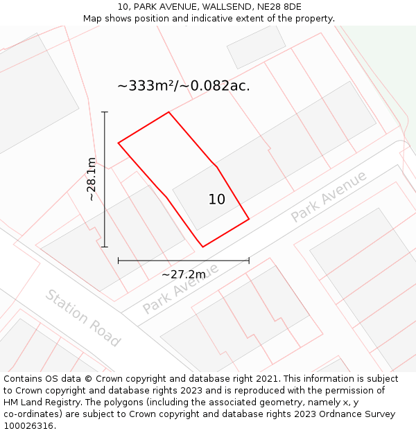 10, PARK AVENUE, WALLSEND, NE28 8DE: Plot and title map