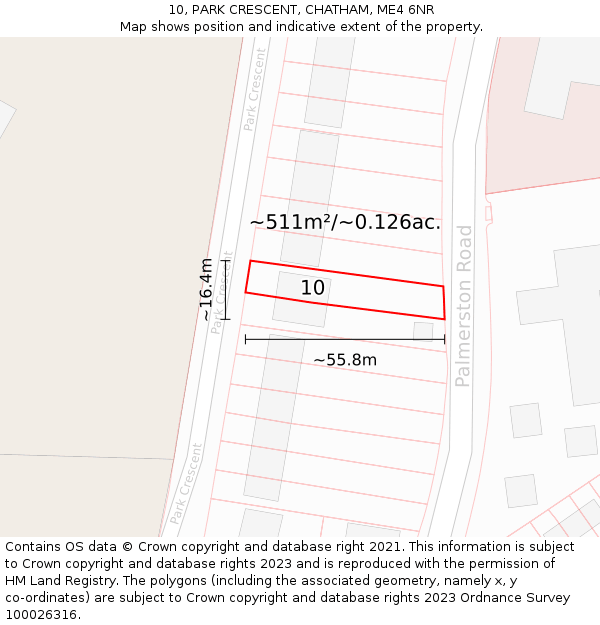 10, PARK CRESCENT, CHATHAM, ME4 6NR: Plot and title map