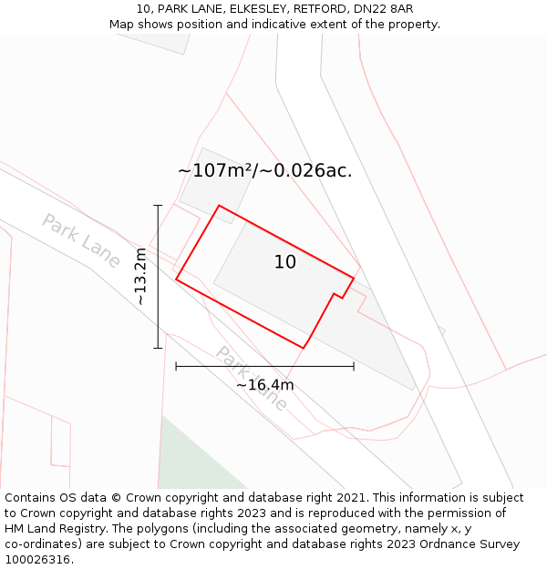 10, PARK LANE, ELKESLEY, RETFORD, DN22 8AR: Plot and title map