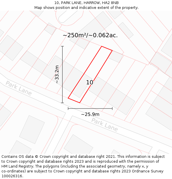 10, PARK LANE, HARROW, HA2 8NB: Plot and title map