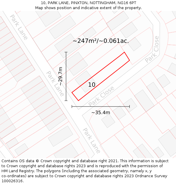 10, PARK LANE, PINXTON, NOTTINGHAM, NG16 6PT: Plot and title map