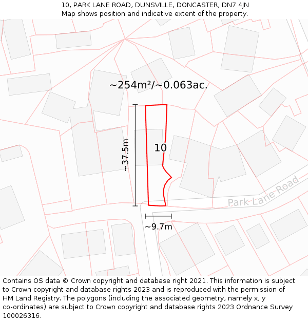 10, PARK LANE ROAD, DUNSVILLE, DONCASTER, DN7 4JN: Plot and title map