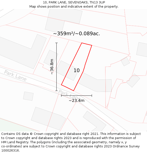 10, PARK LANE, SEVENOAKS, TN13 3UP: Plot and title map