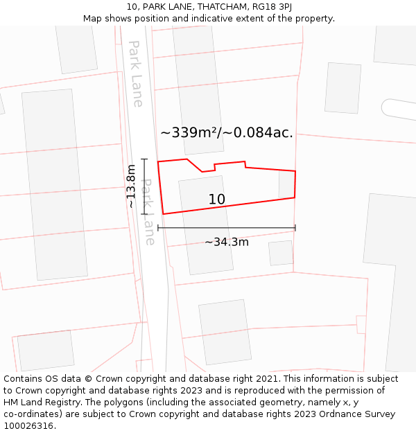 10, PARK LANE, THATCHAM, RG18 3PJ: Plot and title map