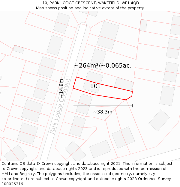 10, PARK LODGE CRESCENT, WAKEFIELD, WF1 4QB: Plot and title map