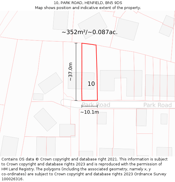 10, PARK ROAD, HENFIELD, BN5 9DS: Plot and title map