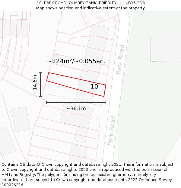 10, PARK ROAD, QUARRY BANK, BRIERLEY HILL, DY5 2DA: Plot and title map