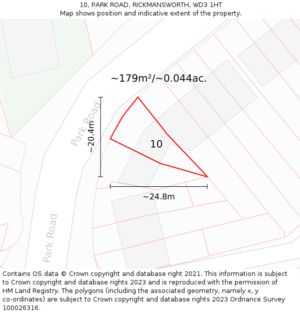 10, PARK ROAD, RICKMANSWORTH, WD3 1HT: Plot and title map