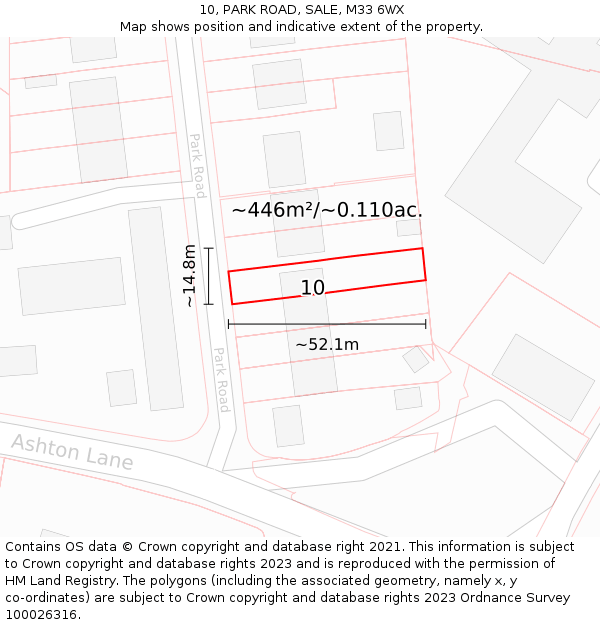 10, PARK ROAD, SALE, M33 6WX: Plot and title map