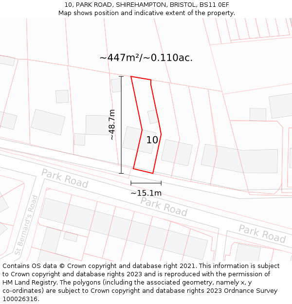 10, PARK ROAD, SHIREHAMPTON, BRISTOL, BS11 0EF: Plot and title map