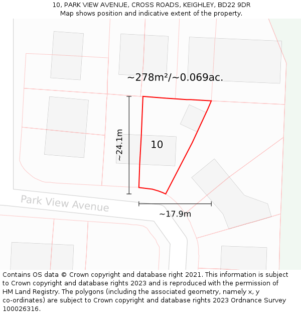 10, PARK VIEW AVENUE, CROSS ROADS, KEIGHLEY, BD22 9DR: Plot and title map