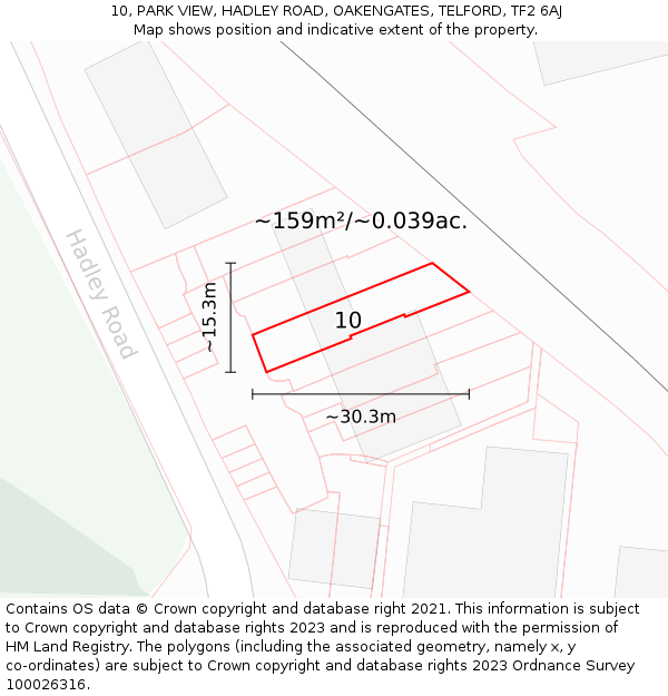 10, PARK VIEW, HADLEY ROAD, OAKENGATES, TELFORD, TF2 6AJ: Plot and title map