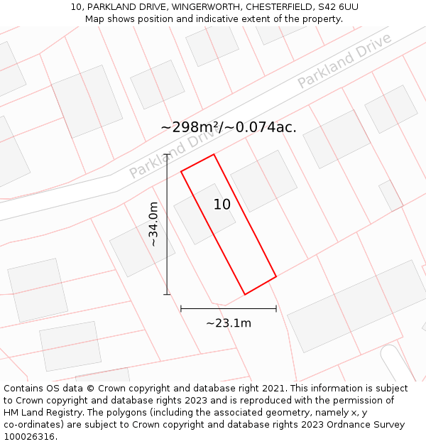 10, PARKLAND DRIVE, WINGERWORTH, CHESTERFIELD, S42 6UU: Plot and title map