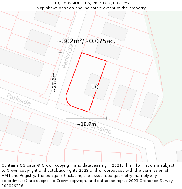 10, PARKSIDE, LEA, PRESTON, PR2 1YS: Plot and title map