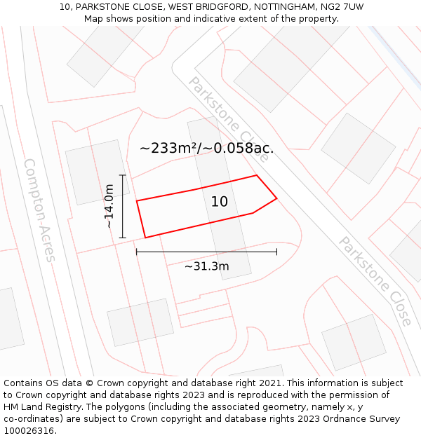 10, PARKSTONE CLOSE, WEST BRIDGFORD, NOTTINGHAM, NG2 7UW: Plot and title map