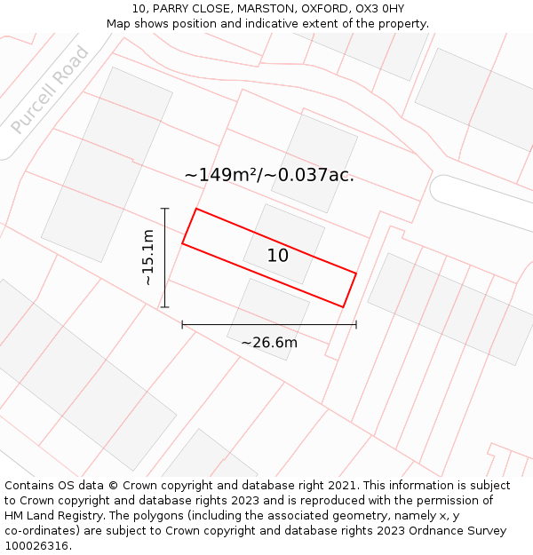 10, PARRY CLOSE, MARSTON, OXFORD, OX3 0HY: Plot and title map