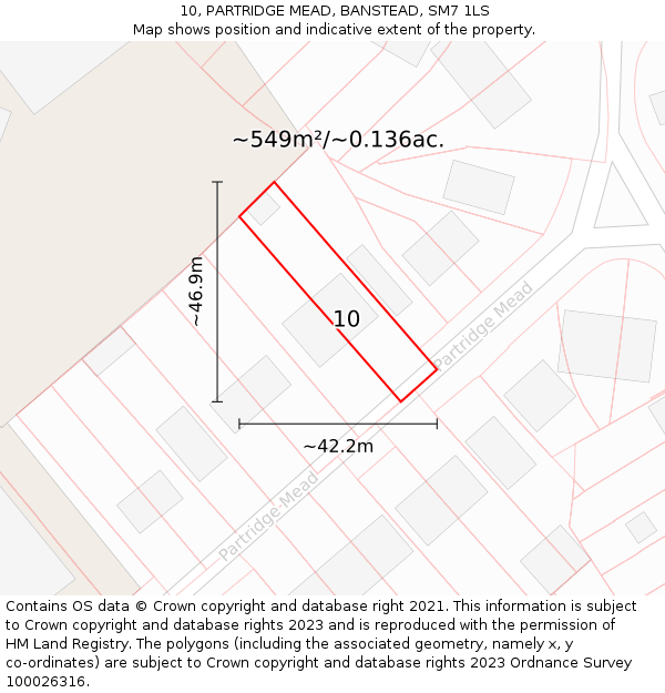 10, PARTRIDGE MEAD, BANSTEAD, SM7 1LS: Plot and title map