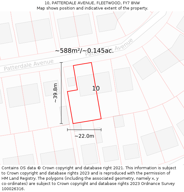 10, PATTERDALE AVENUE, FLEETWOOD, FY7 8NW: Plot and title map