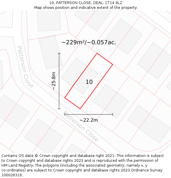 10, PATTERSON CLOSE, DEAL, CT14 9LZ: Plot and title map