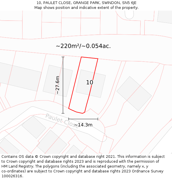 10, PAULET CLOSE, GRANGE PARK, SWINDON, SN5 6JE: Plot and title map