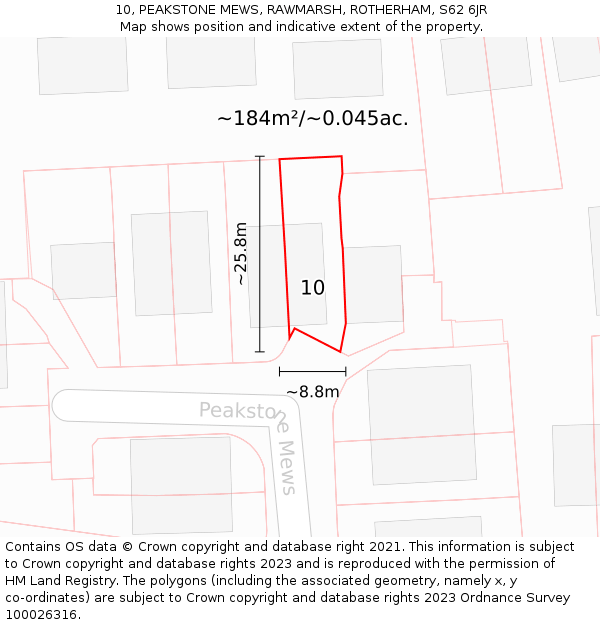 10, PEAKSTONE MEWS, RAWMARSH, ROTHERHAM, S62 6JR: Plot and title map
