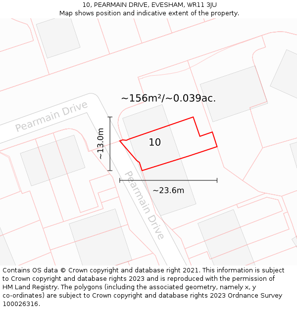 10, PEARMAIN DRIVE, EVESHAM, WR11 3JU: Plot and title map