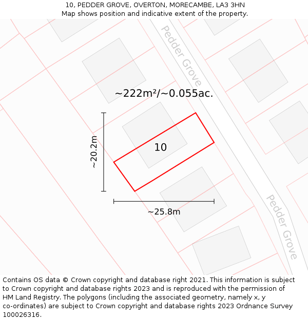 10, PEDDER GROVE, OVERTON, MORECAMBE, LA3 3HN: Plot and title map