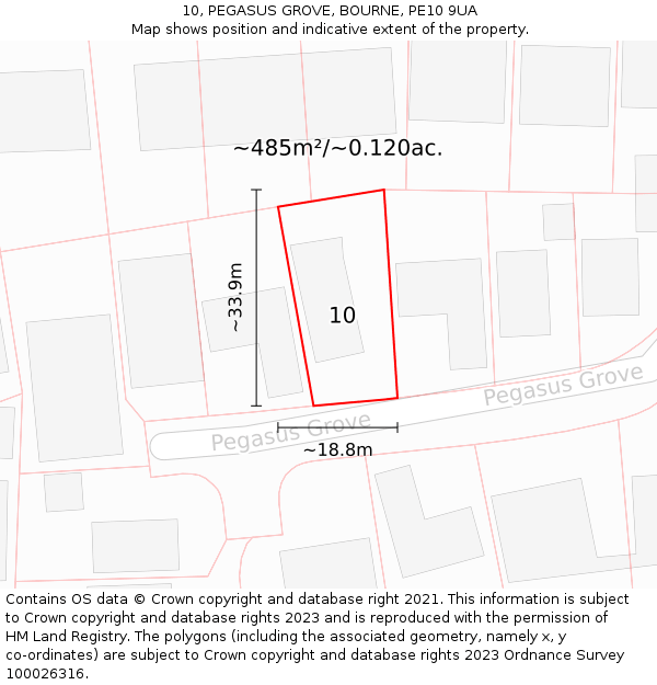 10, PEGASUS GROVE, BOURNE, PE10 9UA: Plot and title map