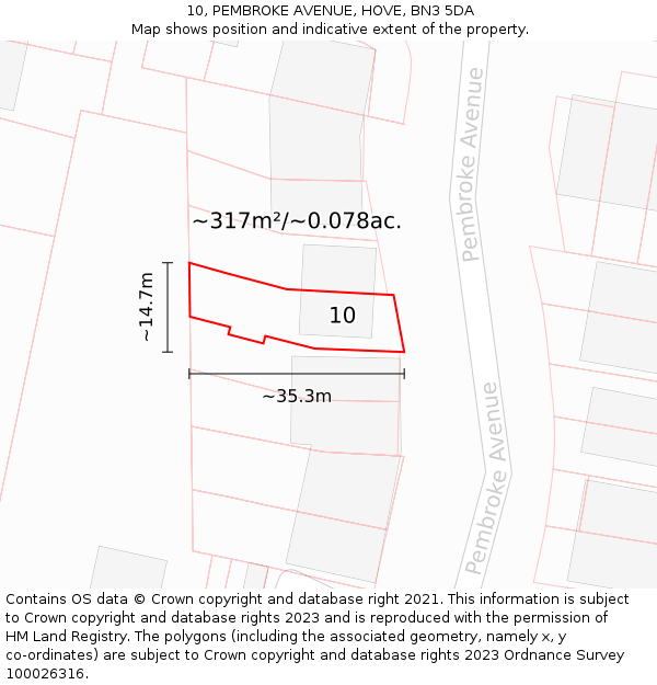 10, PEMBROKE AVENUE, HOVE, BN3 5DA: Plot and title map