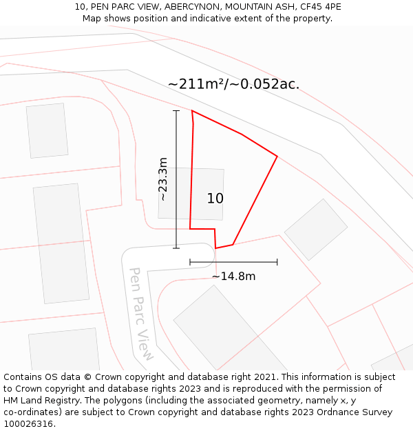 10, PEN PARC VIEW, ABERCYNON, MOUNTAIN ASH, CF45 4PE: Plot and title map