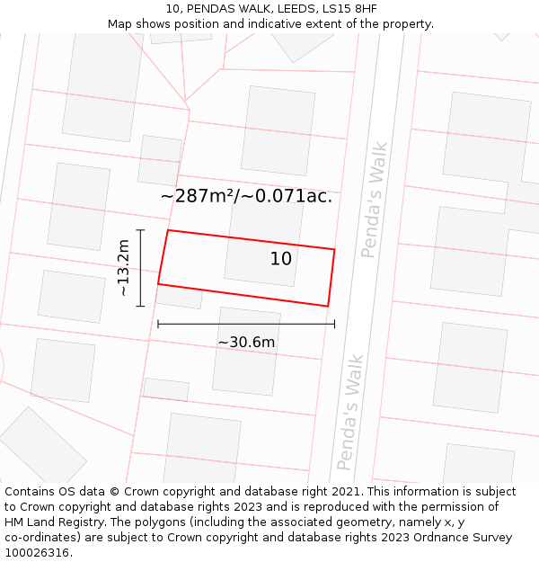 10, PENDAS WALK, LEEDS, LS15 8HF: Plot and title map