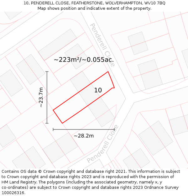 10, PENDERELL CLOSE, FEATHERSTONE, WOLVERHAMPTON, WV10 7BQ: Plot and title map